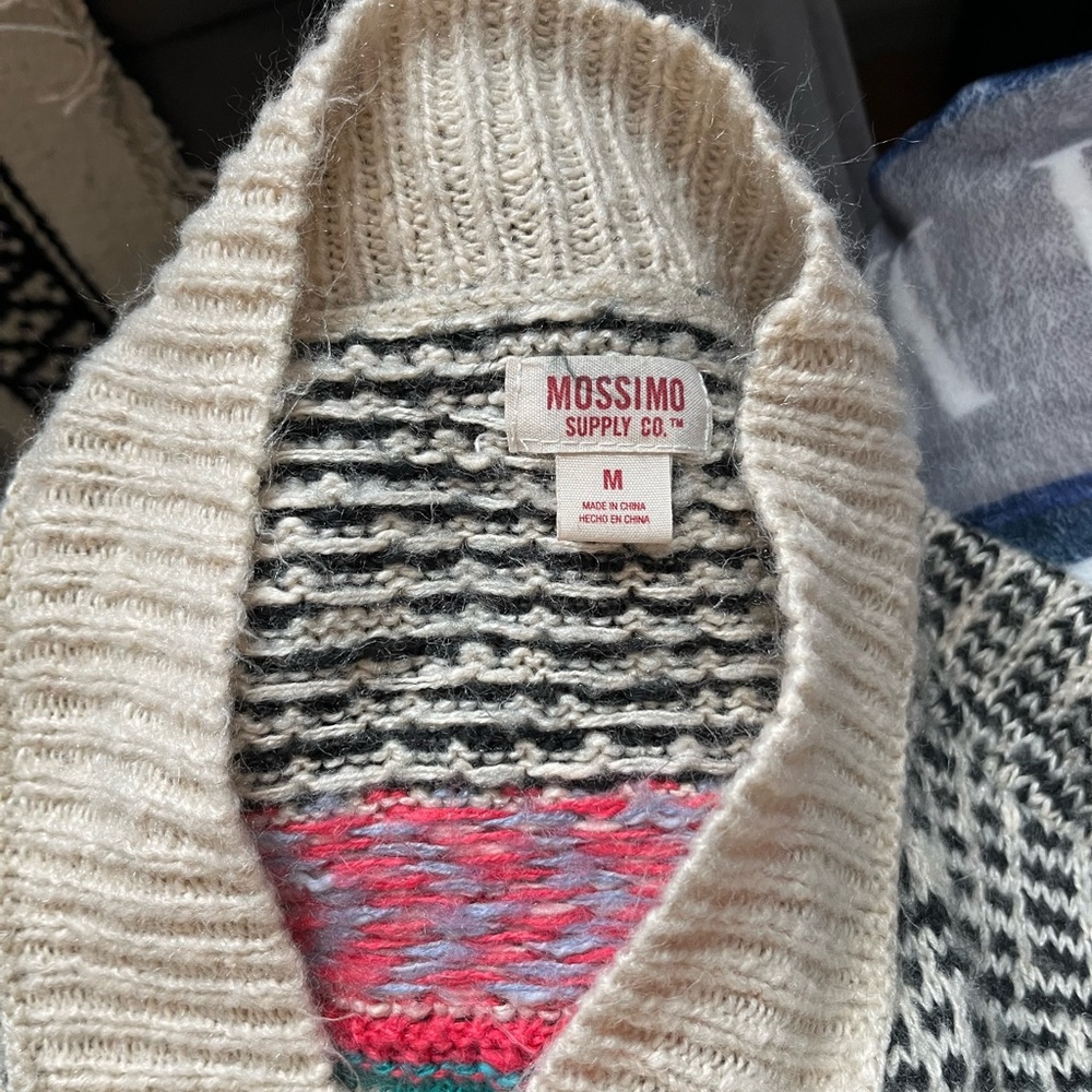 Mossimo Supply Co. Cream Cardigan with Black, Pink and Teal Accents